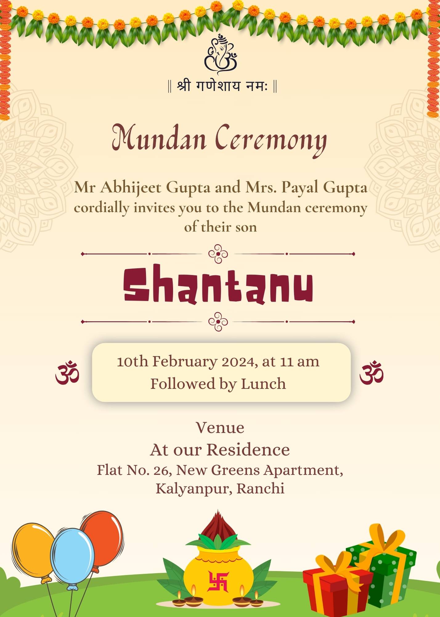 Mundan ceremony invitation template